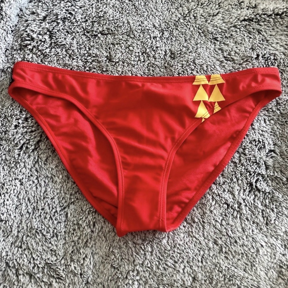 Red Bikini Bottom with Yellow Triangle Accent